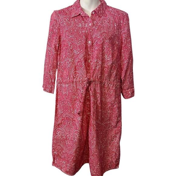Tommy Hilfiger Womens Pink Paisley Drawstring Shirt Style Dress Knee Length sz M - Picture 1 of 16